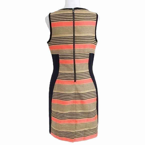 SEA NEW YORK LINEN BLEND BLACK TAN CORAL STRIPED SLEEVELESS SHEATH DRESS - Picture 4 of 12